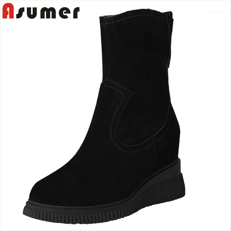 Asumer 2020 top quality suede leather ankle boots women round toe autumn winter wedges platform boots ladies casual shoes1, Black with fur
Asumer 2020 top quality suede leather ankle boots women round toe autumn winter wedges platform boots ladies casual shoes1, Black with fur