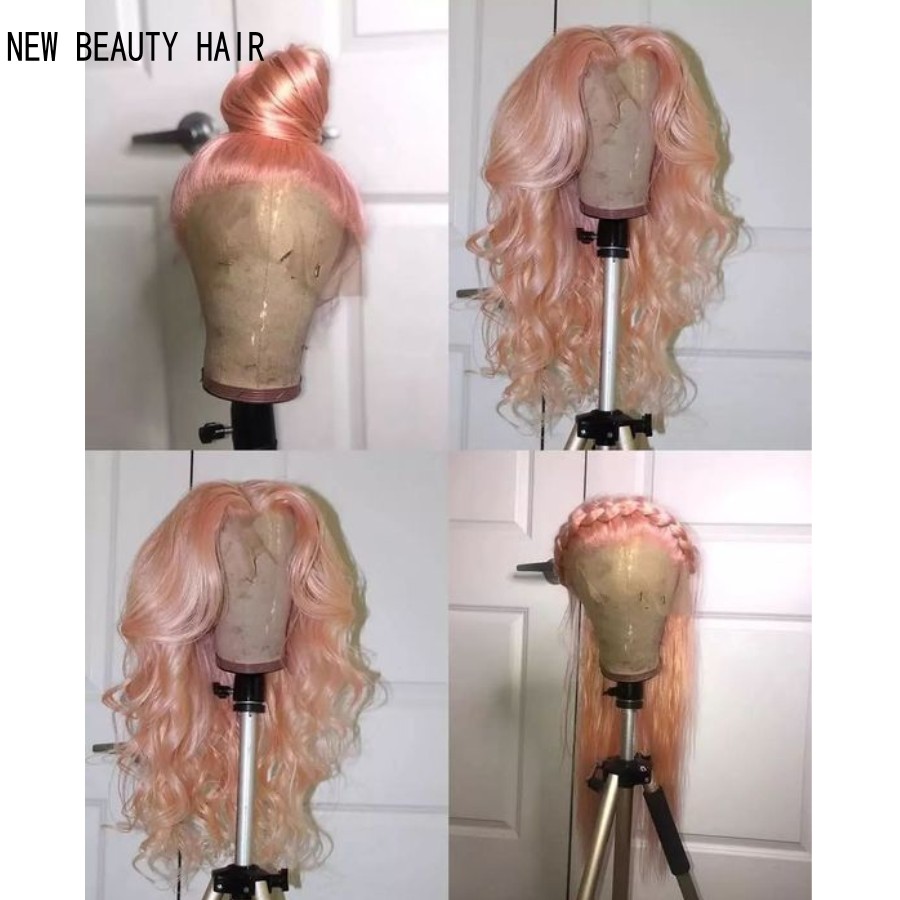 13x4 Brazilian full lace front Wig Preplucked Pink color synthetic Lace Front Wig Deep Wave cosplay for white women