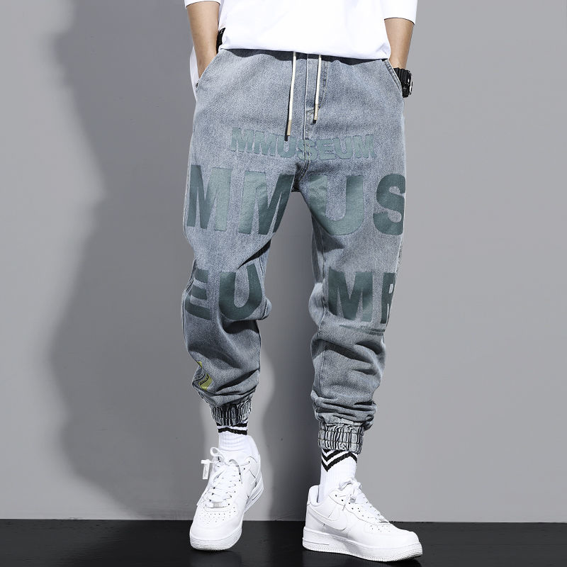 Men's Fashions High Street Jeans Hare Letter Pants Print Blue Light Sweatpants with Cordon Men Denim Breeches, Light blue.
Men's Fashions High Street Jeans Hare Letter Pants Print Blue Light Sweatpants with Cordon Men Denim Breeches, Light blue.