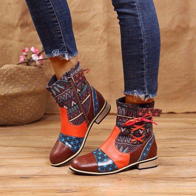 Autumn Vintage Ladies Boots Fashion PU Fringed Cross Tied Printed Patchwork Zipper Low Heel Women's Ankle Boots Mujer Bota, Red
Autumn Vintage Ladies Boots Fashion PU Fringed Cross Tied Printed Patchwork Zipper Low Heel Women's Ankle Boots Mujer Bota, Red