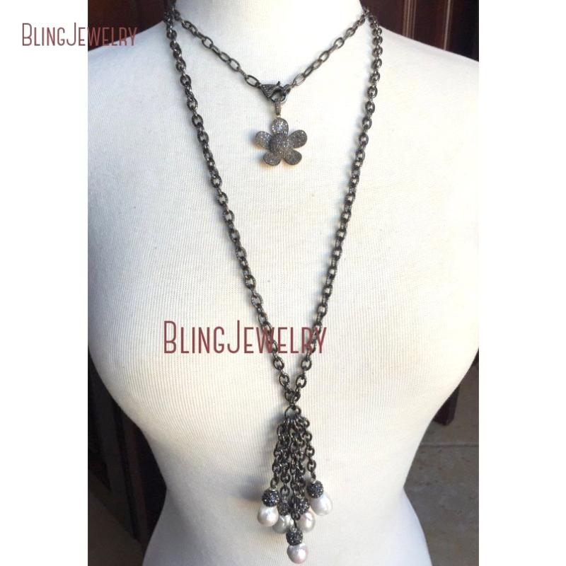 Baroque Freshwater Pearls Chain Tassel with Pave Gunmetal Crystal Ball on Gunmetal Chain Necklace NM18388
Baroque Freshwater Pearls Chain Tassel with Pave Gunmetal Crystal Ball on Gunmetal Chain Necklace NM18388