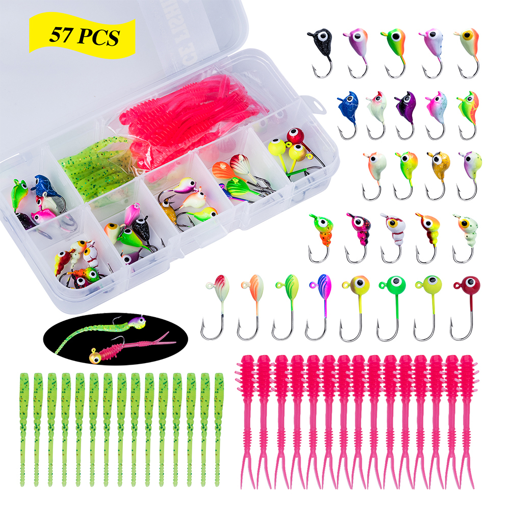 Goture 57pcs Ice Fishing Jig Lure Balancers Set 27pcs 1.3-2g Fishing Hooks with 30pcs Soft Lure For Trout Perch Winter Fishing 201104
Goture 57pcs Ice Fishing Jig Lure Balancers Set 27pcs 1.3-2g Fishing Hooks with 30pcs Soft Lure For Trout Perch Winter Fishing 201104