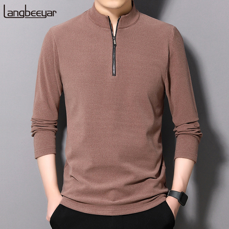 Thick Warm Bottoming Shirt Half Zip Pullover New Fashion T Shirts For Men Trends Tops Long Sleeve Tshirts Men Clothes 201203