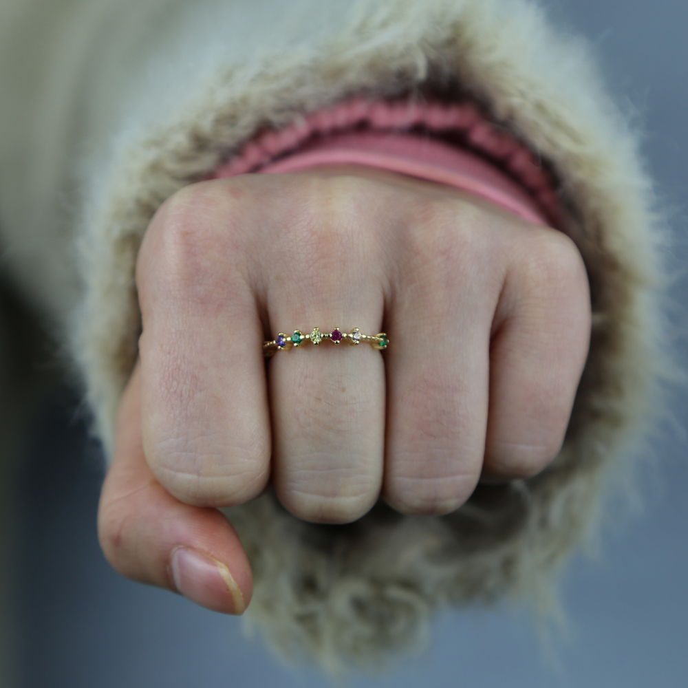 Top quality Fashion sweet stackable ring with shiny rainbow cubic zircon for girl women delicate minimal colorful cz dainty ring