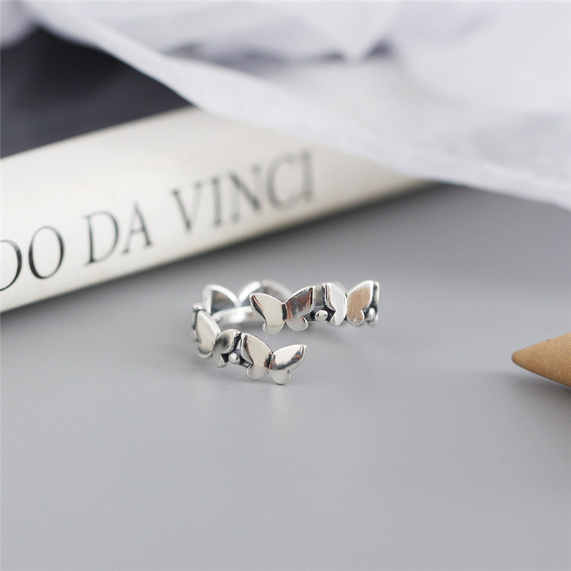 Authentic 925 Sterling Silver Butterfly Rings For Women Vintage Silver Open Size Adjustable Ring Christmas Party Gifts
