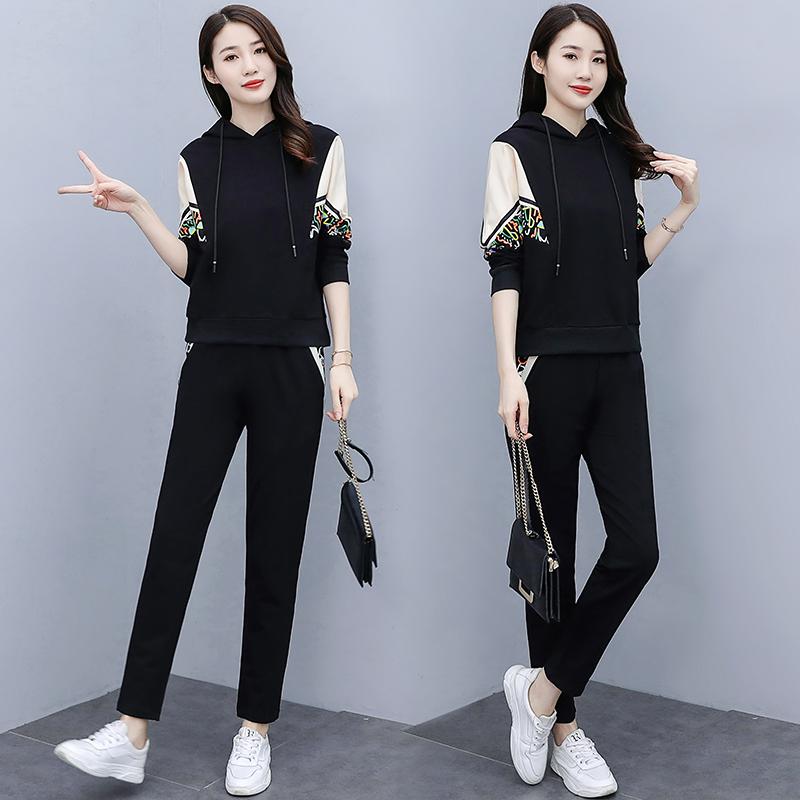 Printing women's clothing slim 2 piece set autumn top and pants loose ensemble femme survetement tracksuit for women, Black 
Printing women's clothing slim 2 piece set autumn top and pants loose ensemble femme survetement tracksuit for women, Black