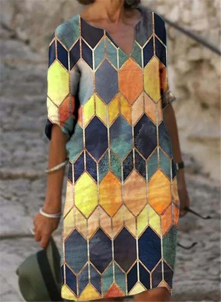 Plus size Dress New Fashion printing Casual Loose bottoming Dress, Blue