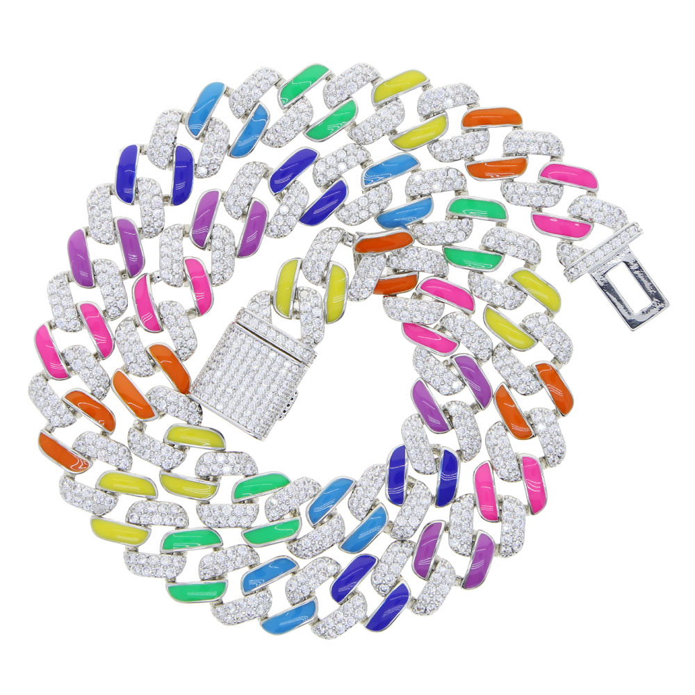 2021 Iced Out Rainbow Enamel Women Hip Hop Choker Jewelry Pave 5A Cubic Zirconia 11mm Cuban Chain Choker Necklace Jewelry Drop Ship