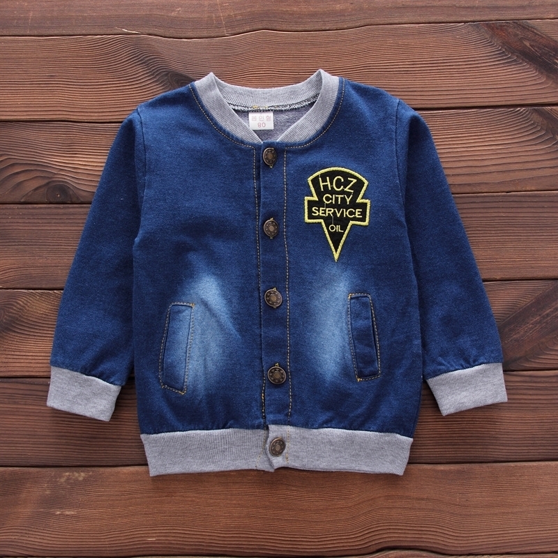 new two-piece casual letter printed Baby boy clothes denim cardigan suit LJ201023