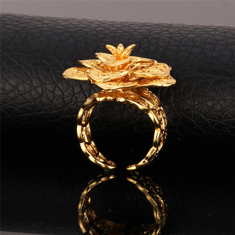 U7 Vintage Big Bracelets Cuff Bangles And Ring Gold Color Exquisite Pattern Flower Jewelry Set For Women Wedding Gift S561 201222