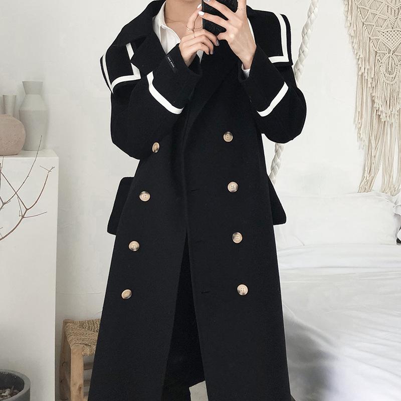 2020 Winter Korean Navy Collar Double Soided Breasted Black Long Woolen Overcoat Women Plus Size Loose Belt 100% Wool Coat
2020 Winter Korean Navy Collar Double Soided Breasted Black Long Woolen Overcoat Women Plus Size Loose Belt 100% Wool Coat