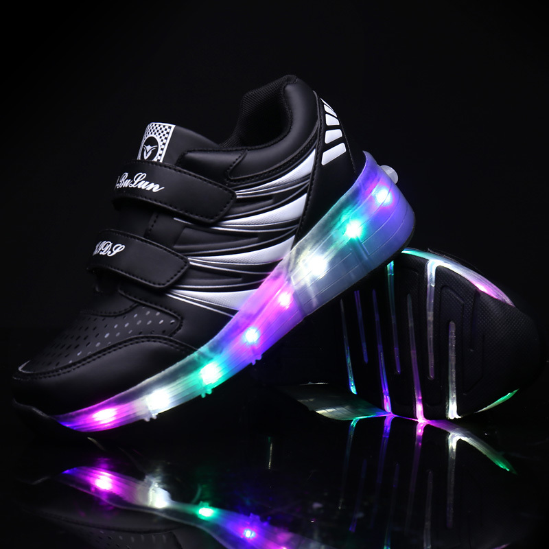 Size 28-40 Kids Led Shoes Glowing Sneakers with Roller for Boys Luminous Sneakers with Backlight One Wheel Roller Skate Shoes