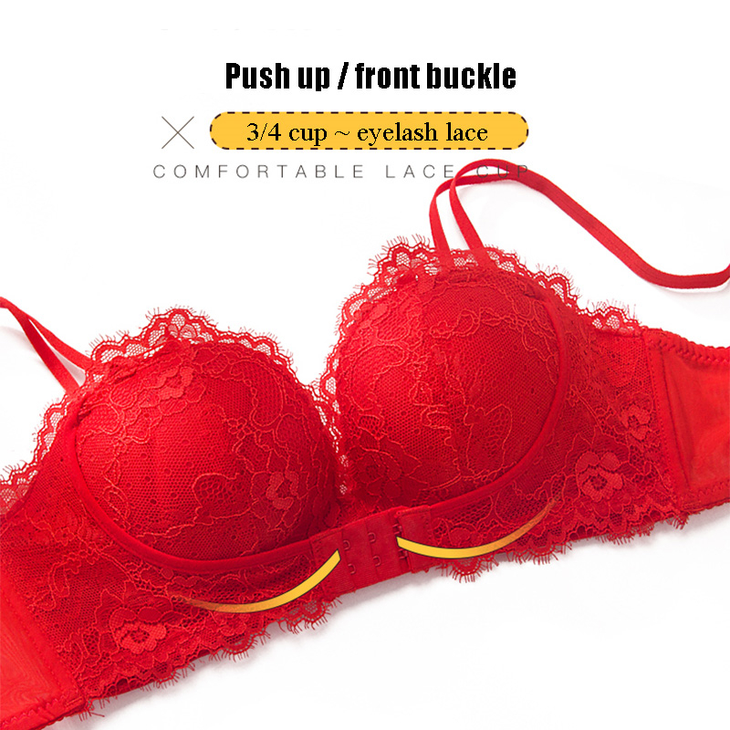 Push up the front buckle Sexy Lace Bra Massage Cup Gatherless Lingerie Adjustable Wire Free Underwear Bra bralette LJ201210