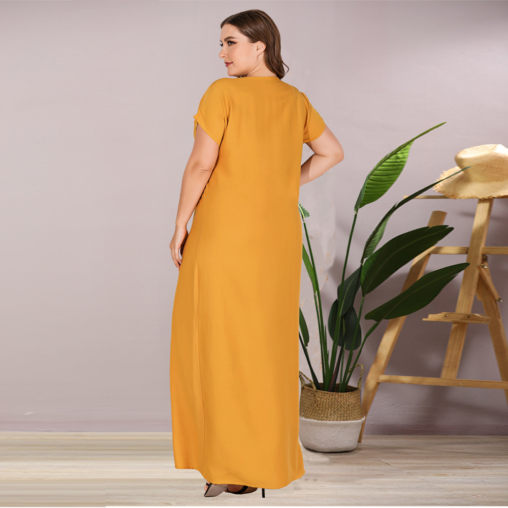 Siskakia Plus Size Women Maxi Long Dress Fashion Loose Casual Embroidered Beaded O Neck Short Sleeve Arabian Dresses Summer T200619
