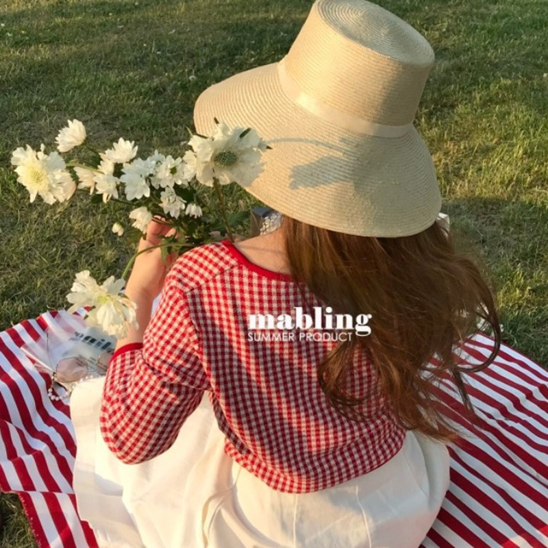 Red Mini Plaid Thin Sweater Women Single Breasted Knitted Short Cardigan Casual Spring Long Sleeve Round Collar 201029