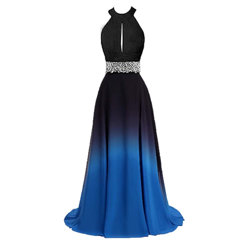 2021 Sexy Halter Gradient Prom Dresses With Long Chiffon Plus Size Ombre Evening Gowns Formal Party Gown QC1529