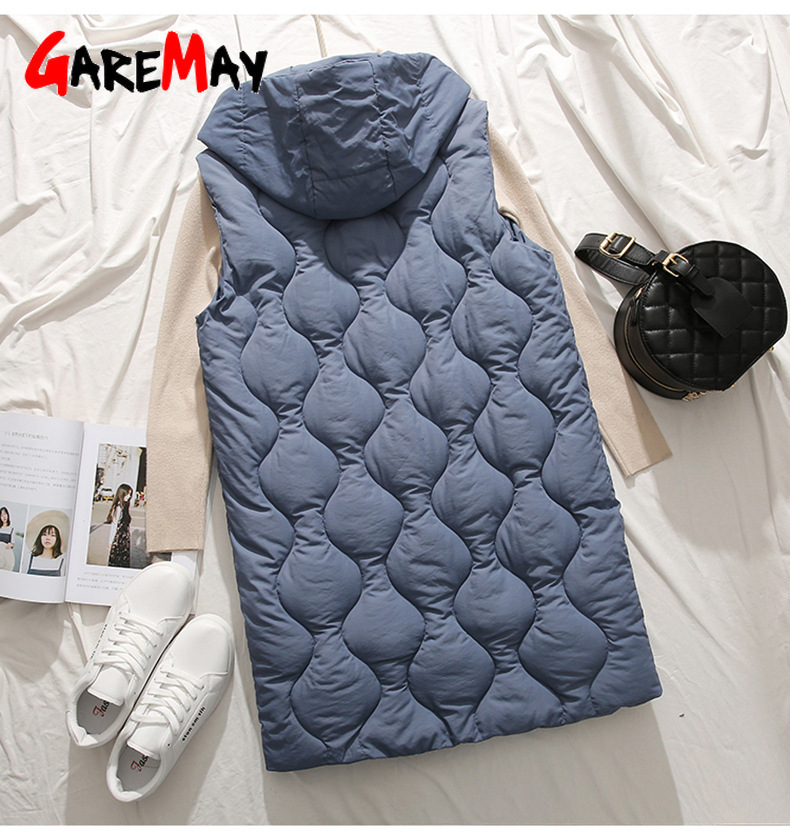 Autumn and winter new long paragraph over the knee hooded cotton vest female Slim sleeveless down womens vests winter outerwear 201211