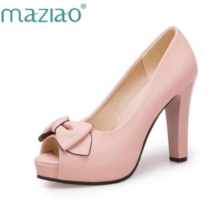 

MAZIAO Platform Shoes Women High Heels Party Shoes Peep Toe Bow-knot Pumps Spring 2021 Slip On Pink Pumps Big Size 42 431, Beige