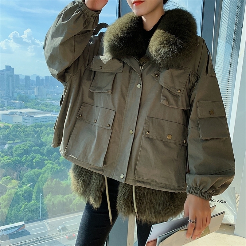 New Style for Autumn and Winter Fashion Clothing san chuan Parka Coat Female Fox ling tuo Card Wool Fur Short 201103