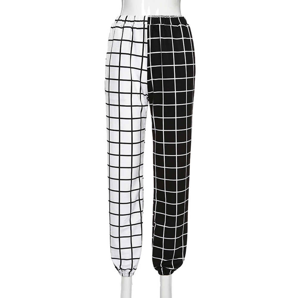 Rosetic Checkerboard Plaid Casual Pants Women Black White Print Patchwork Gothic Hip Hop Streetwear Girl Sweatpants Jogger 201228