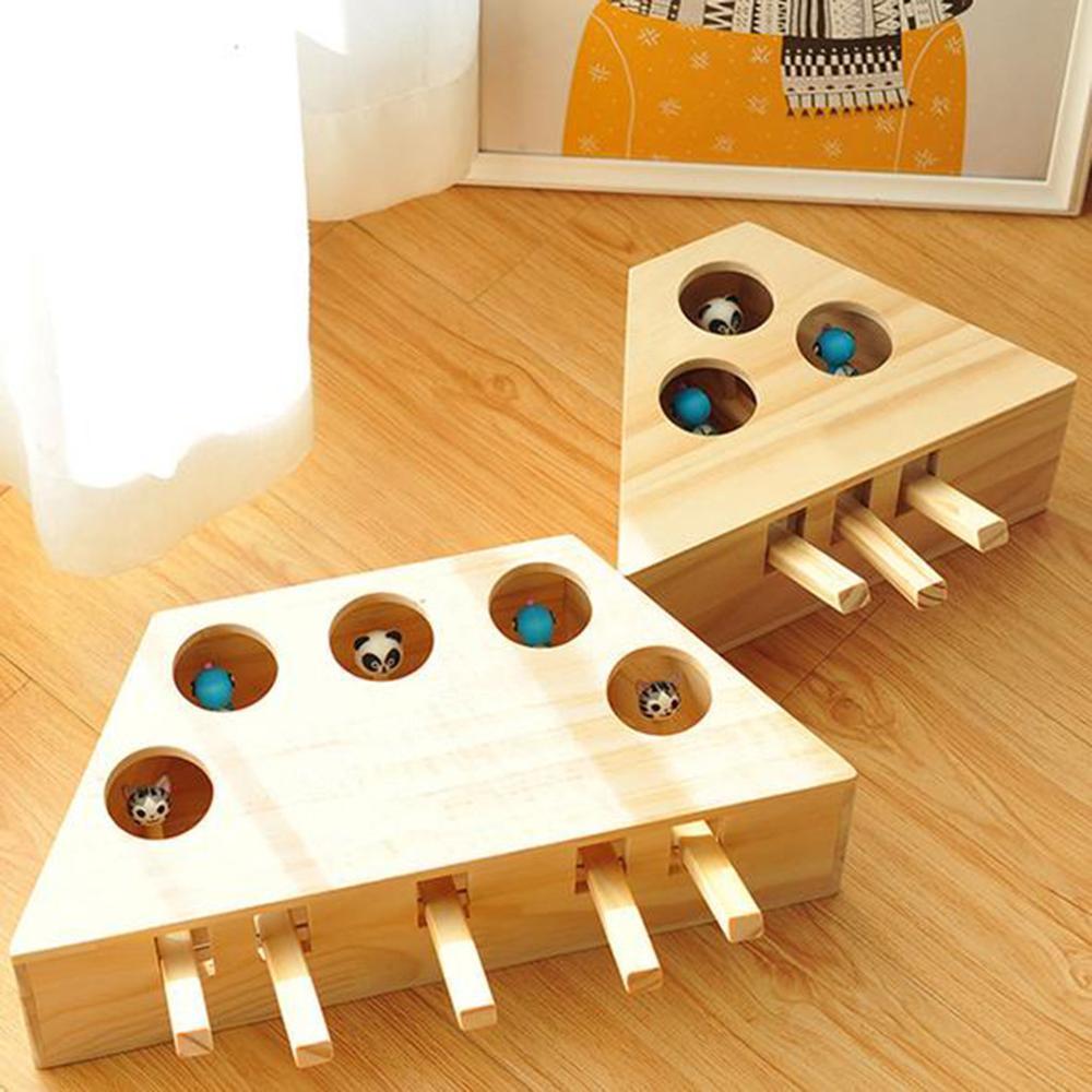 Pet Cats Hunt Toys Chase Mouse Wood Interactive Maze Pet Hit Hamster With 3/5-holed Mouse Hole Indoor Funny Cat Catch Tease Toys LJ201125