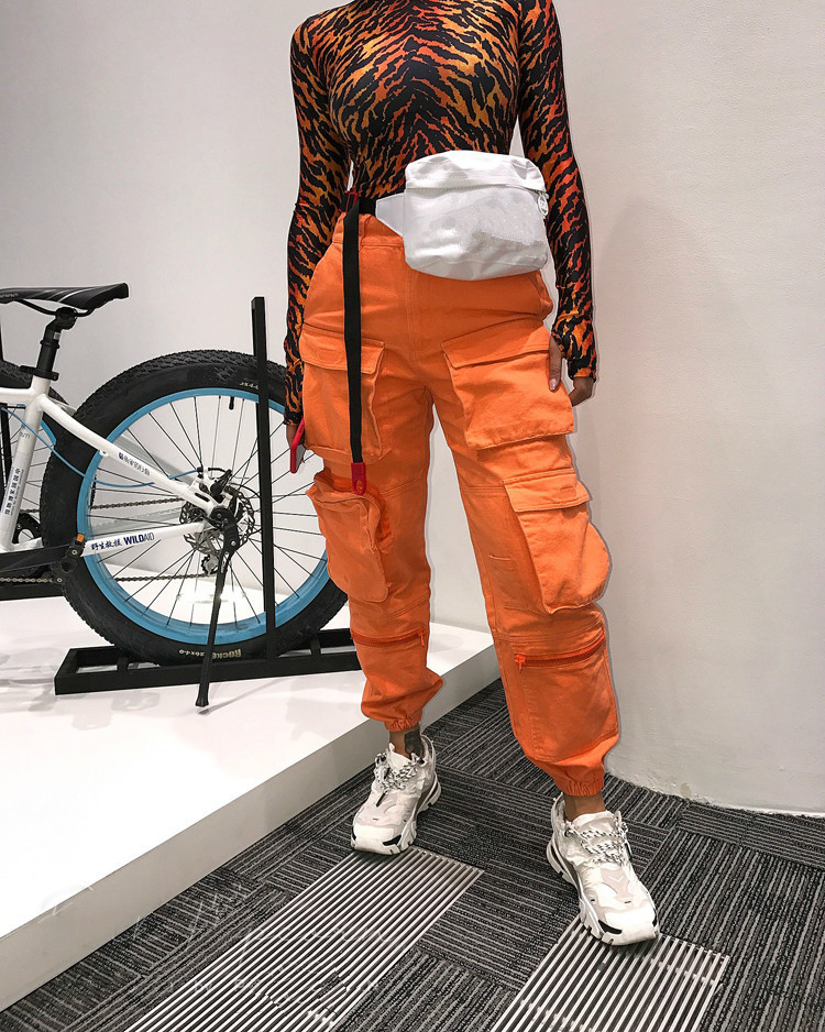 3 Colors Streetwear Multi Pockets Cargo Pants Women Harem Trousers Casual Joggers Female High Waist Loose Slacks Femme Pantalon 201106