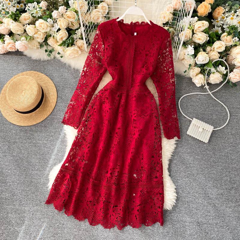 Vintage Women Lace Hollow Out Dress Casual High Waist Long Sleeve A-line O-neck Dresses Female Autumn Winter Office Ladies Dress, Black
Vintage Women Lace Hollow Out Dress Casual High Waist Long Sleeve A-line O-neck Dresses Female Autumn Winter Office Ladies Dress, Black