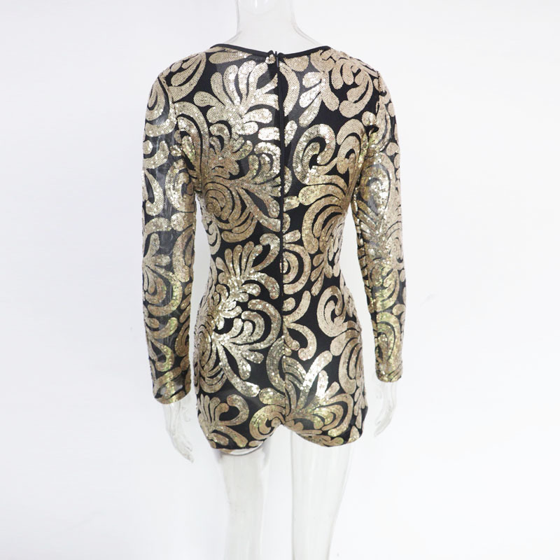 Beyprern Glitter Queen Glam Sequins Romper Womens Sexy Deep V Neck Sequins Short Jumpsuit Overalls Night Out Fitted Playsuits T200704