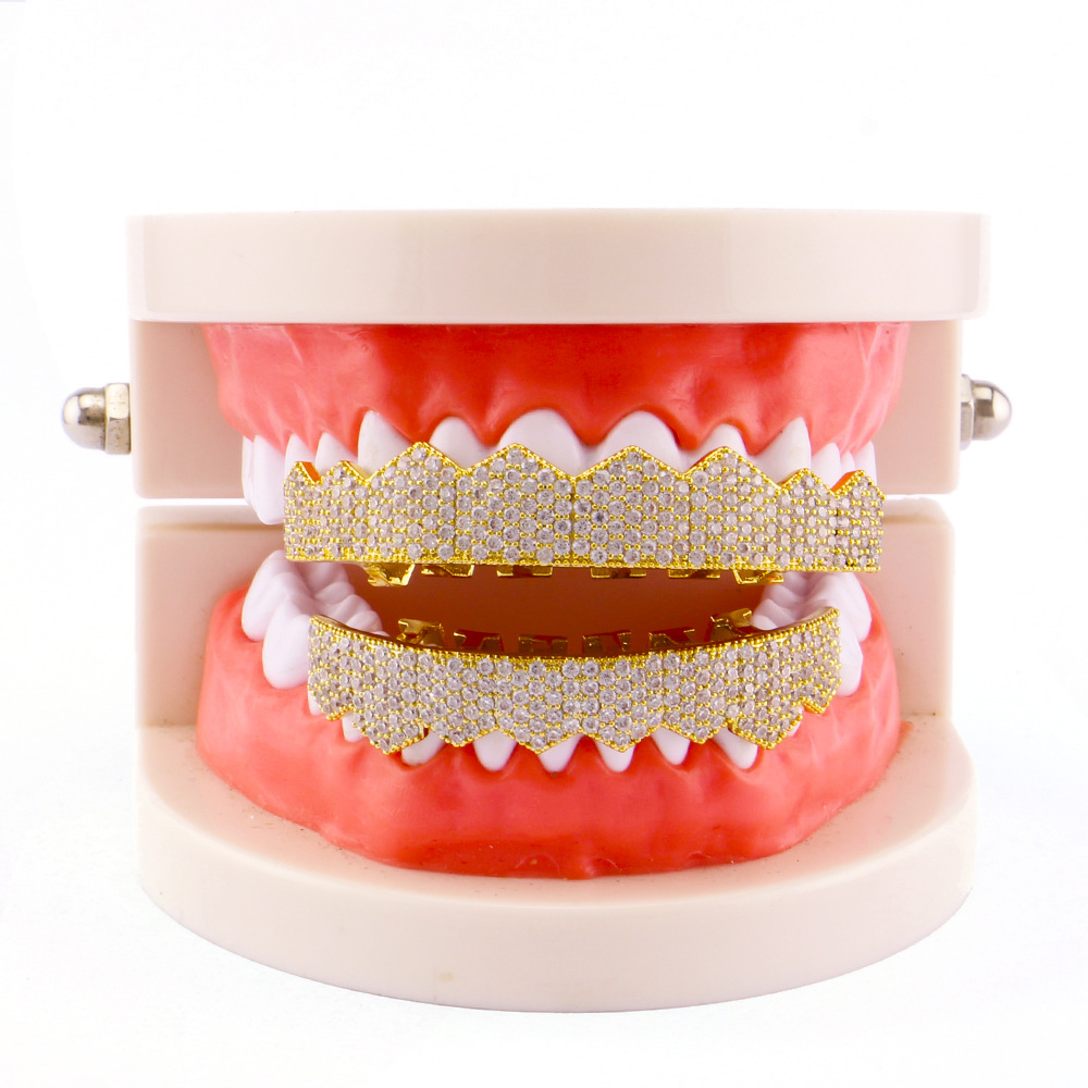 Hip Hop Teeth Body Cubic Zirconia Ice Out Gold Grillz Dental Grills Jewelry Accessories Free shipping