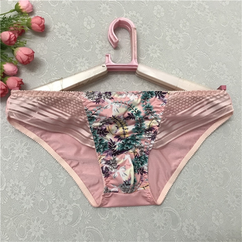 Sexy men's printed stretch fabric simple lace side daily comfortable briefs mens underwear gay 201112