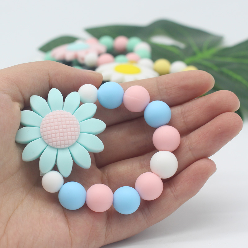 Newborn Baby Silicone Beads Teething Toys Baby Teether Ring Chain Infant Flower Rattle Rattle Chew Toy Kids Tooth Training Acces