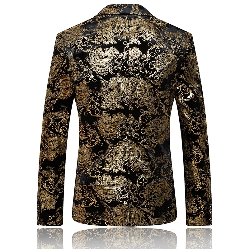 PLYHUNY Gold Printed Blazer Men Floral Casual Male Blazer Spring Arrival Fashion Mens Blazer Slim Fit Plus Asian Size 6XL 201104