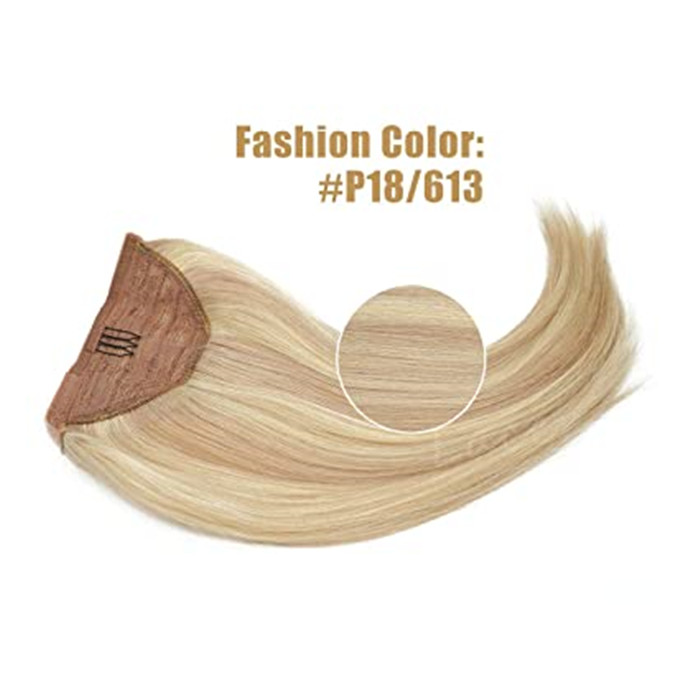 Well Balayage ombre Ponytail Extension p18/613 Clip in Ponytail Human Hair Wrap Around Ponytail Long Straight Highlight Ash Blonde Pony tail