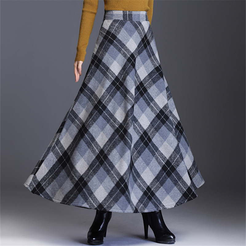Neophil Woolen Warm Plus Size 3XL Plaid Skirts Winter Women England Style Pockets Midi Pleated A Line Tartan Skirts S9216 201110