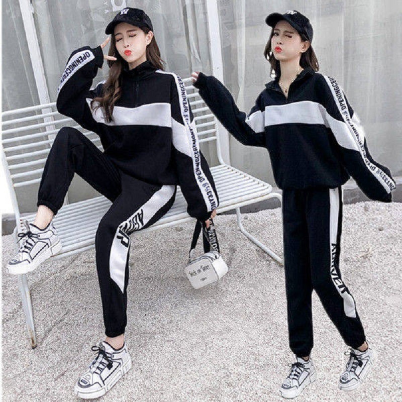 Fashion Tracksuit For Women Korean Version Plus Velvet Sweater Female Tracks Loose Large Size Women's Casual Sports Two-Piece 201119