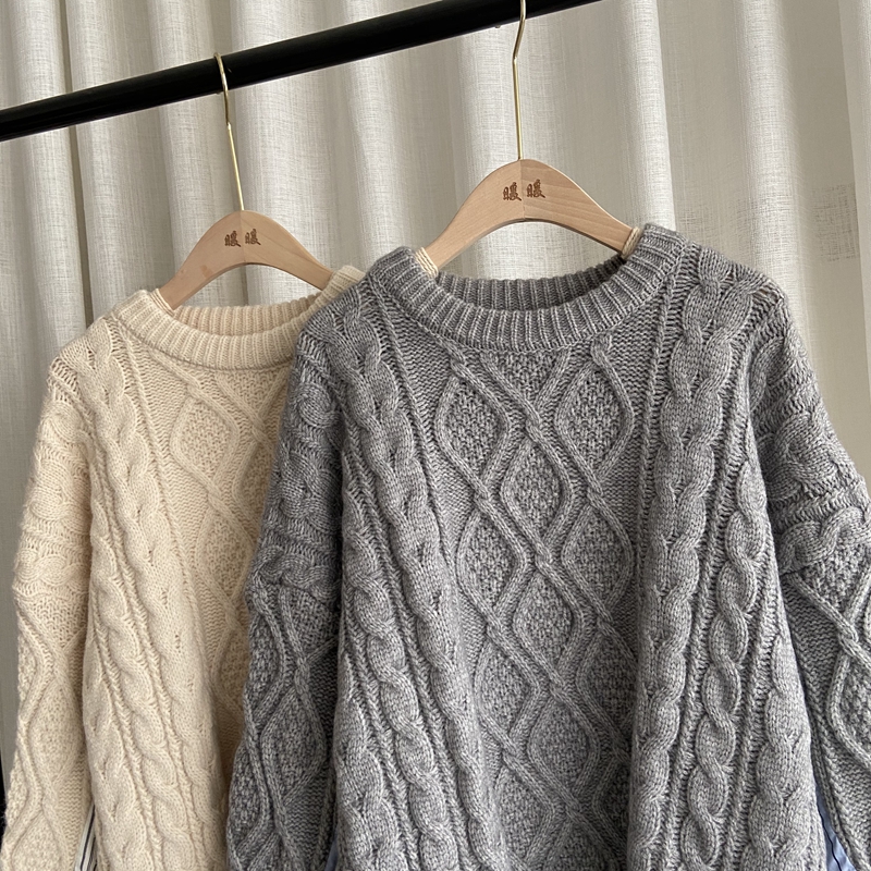 Autumn winter New design womens o-neck coarse wool knitted loose palazzo pullover jumper shirt patched faux 2 pcs sweater tops