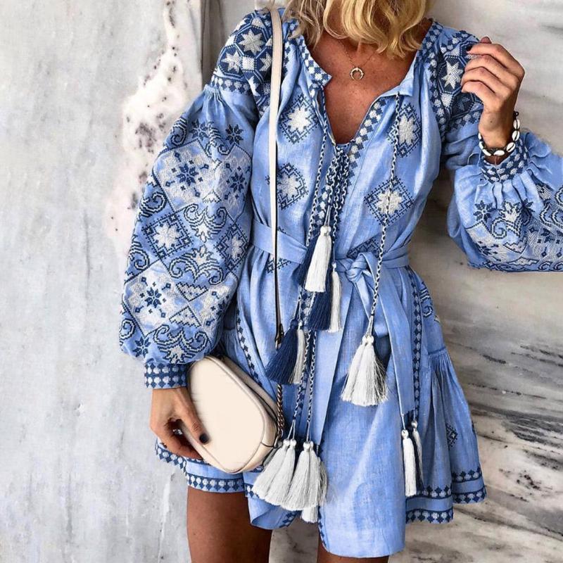 Women Boho Vintage Ethnic Style Long Lantern Sleeve Floral Print Tassel Belt Party Mini Party Dress, Pink
Women Boho Vintage Ethnic Style Long Lantern Sleeve Floral Print Tassel Belt Party Mini Party Dress, Pink