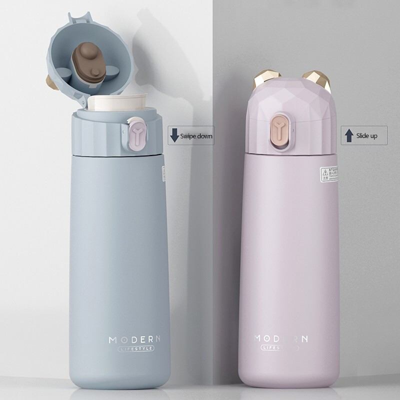 Modern Bear Thermal Cup 304 Stainless Steel Tumbler 350ml Vacuum Flask Lovely Girls Water Thermos Bottle Travel Insulated Cup LJ201218