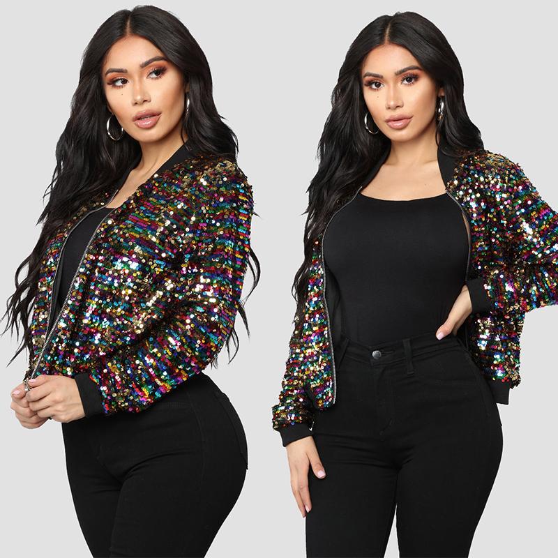 Spring Autumn Women' Jacket Stand Casual Punk Coats and Jackets Women 2020 Sequins Short Bomber Jackets Ladies Outwear CDR2174, As picture
Spring Autumn Women' Jacket Stand Casual Punk Coats and Jackets Women 2020 Sequins Short Bomber Jackets Ladies Outwear CDR2174, As picture