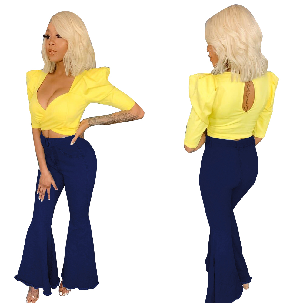 Tsuretobe Plus Size Flare Jeans Women Vintage High Waist Jeans Ladies Tassel Bell Bottom Jeans Slim Stretch Denim Wide Leg Pants 201012