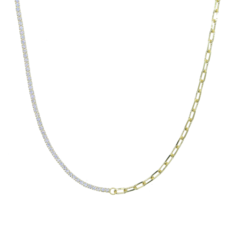 2024 new women chain adjusted size half cz tennis chain half paper clip chain simple necklaces valentines day gift