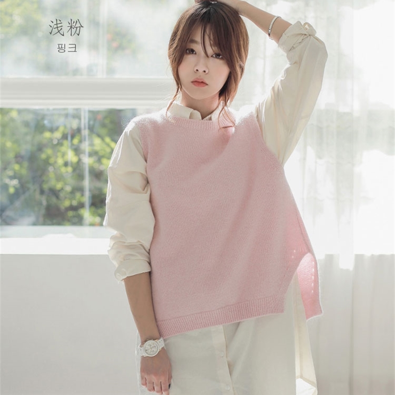 Woman Sweaters Women Fall Clothing Winter Oversized Mujer Autumn Knitted Vest Round Neck Pullover 100% Cashmere Sleeveless 201221