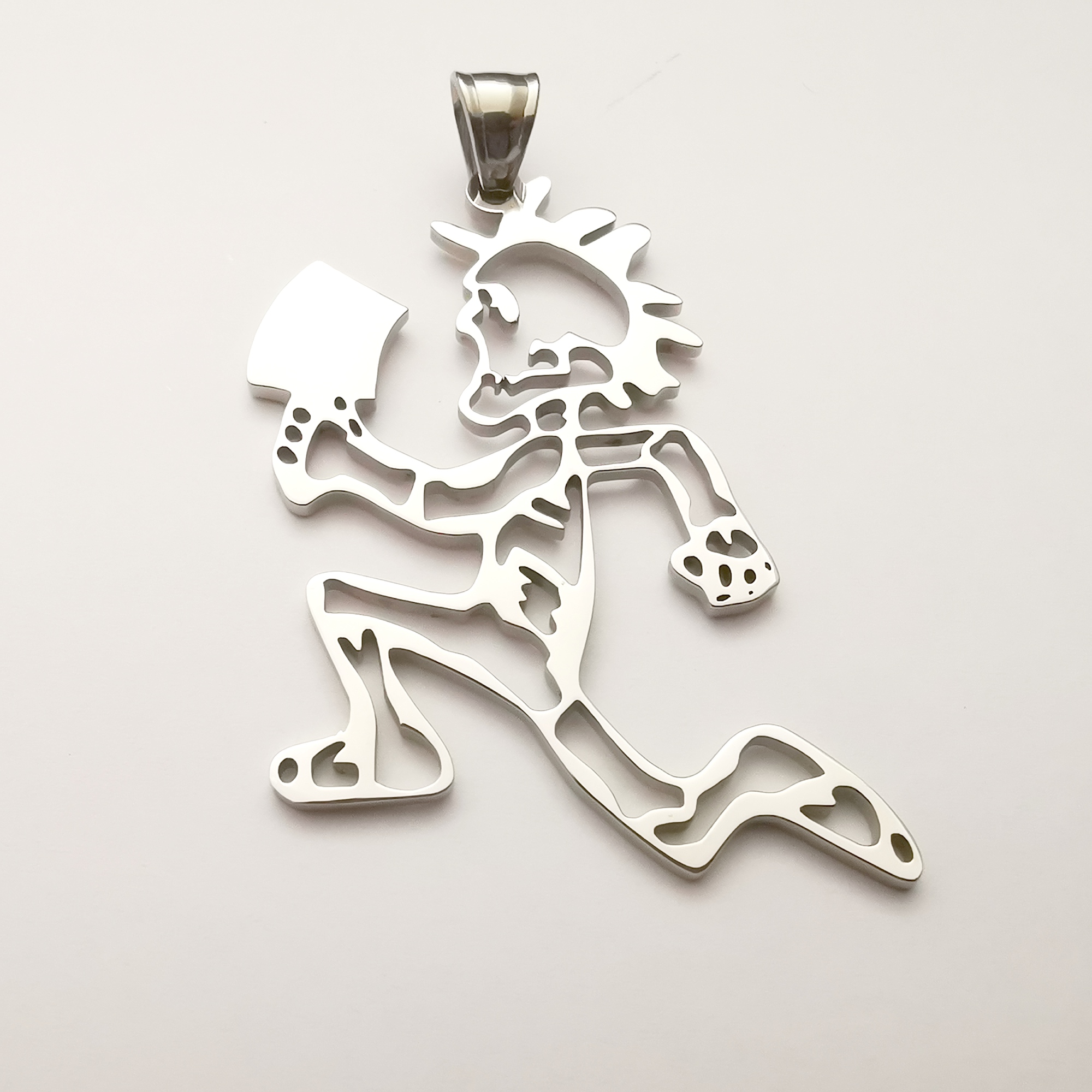 (silver ) large 2inch tall hollow out Hatchetman men "Joker Card" Stainless Steel ICP Charms pendant w/30'' ball chain necklace