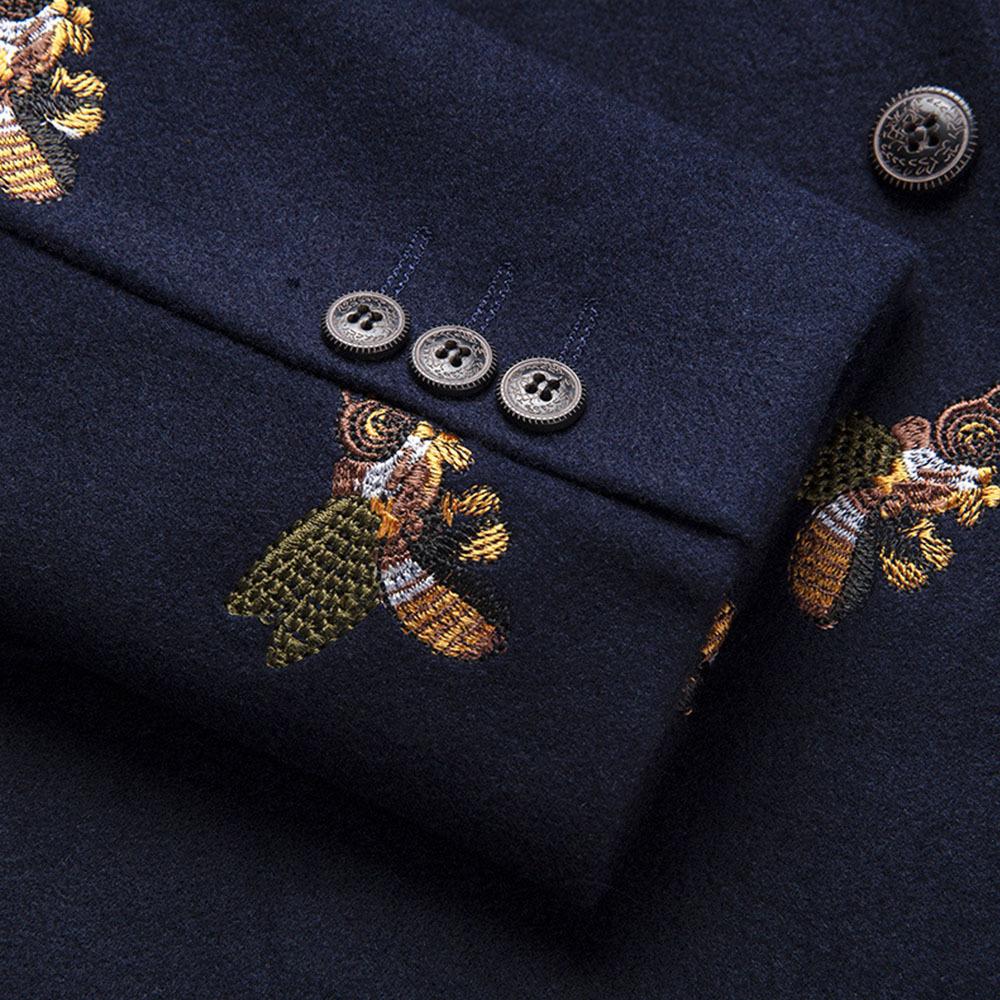Men's Bee embroidery Blazer Slim Fit Wedding Prom Blazers Tweed Wool For Men Stylish Suit Jacket