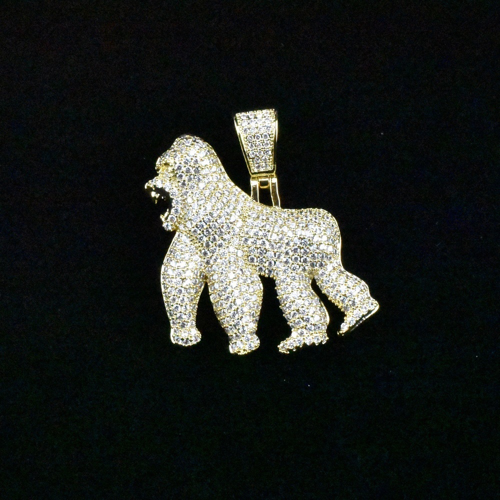 Men Iced Out Bling Ape Zircon Pendant Necklace Hip Hop Rock Gold Silver Color Jewelry Gift with Stainless Steel Chain Necklace 201013