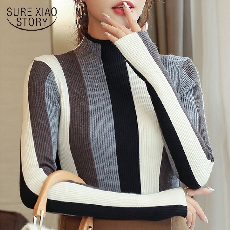 new Autumn Knit turtleneck sweater women cloth fashion long sleeve pullovers women sweater striped knitted sweater 1327 45 201109