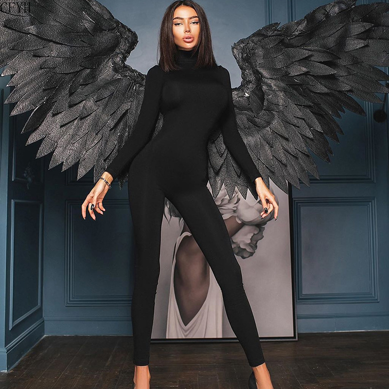 Blackwhite Sexy Bodycon Tracksuit Jumpsuit Women New Fitness Romper Long Sleeve Zipper Elastic Bodysuit Body Mujer T200401