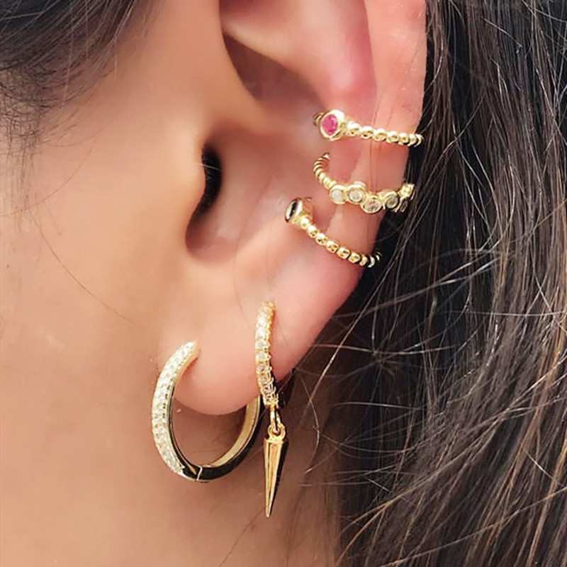 gold plated spike charm revit dangle charm earring cz circle hoop with drop fashion simple jewelry for women