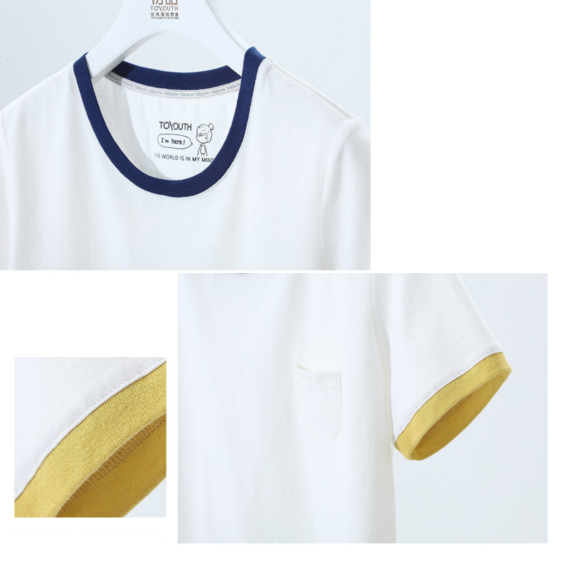 Toyouth Hit Color Edge Tees For Women Basic Cotton T-Shirt Casual O-Neck Tee Shirt Femme S~XXL Summer Tops Short Sleeve T-Shirts Y200110