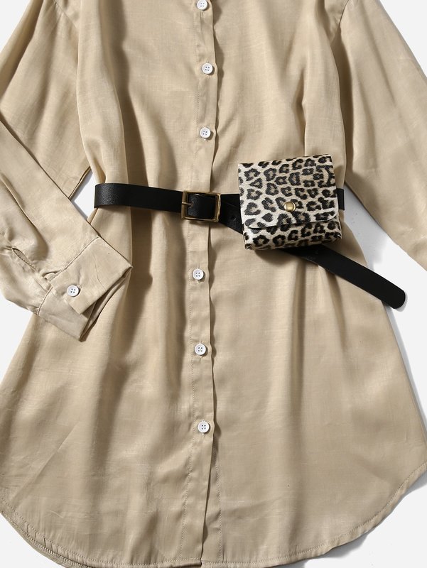 Girls Solid Shirt Dress With Belt And Pocket SHE